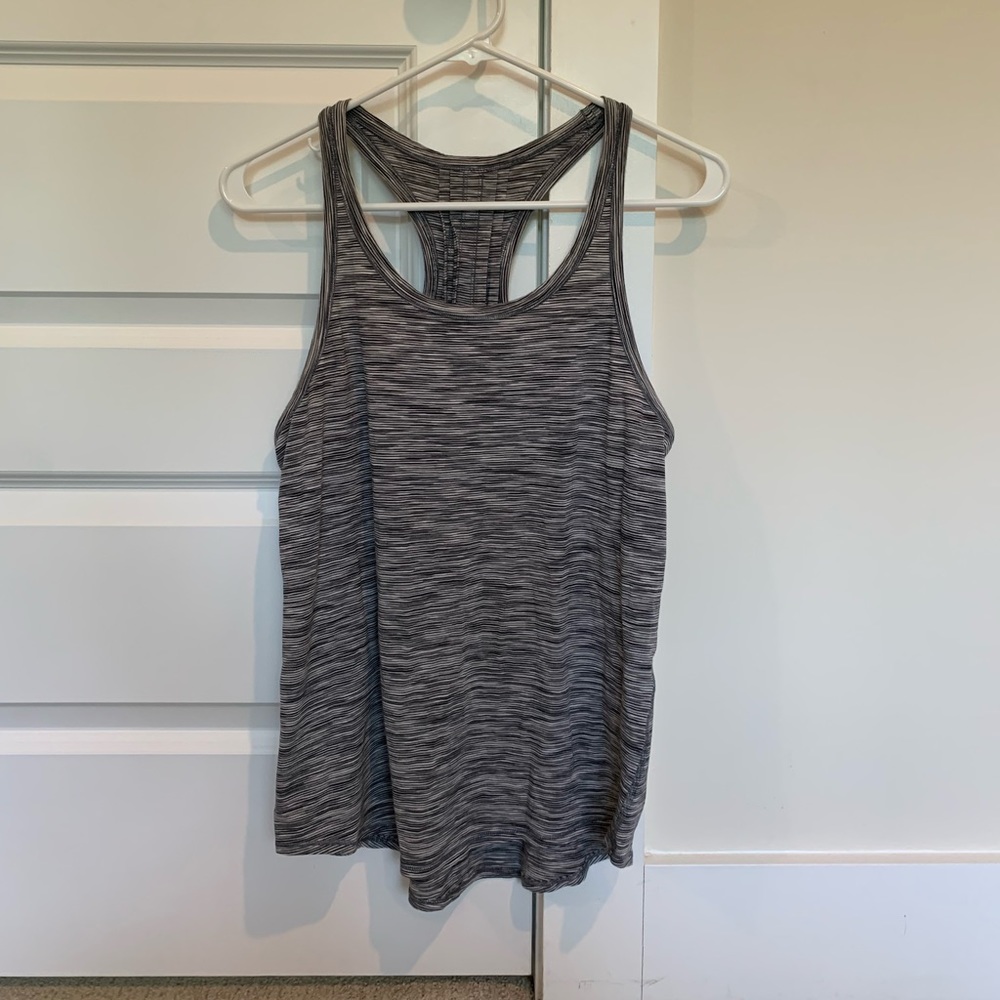 lululemon Racer Back Tank Top - Black/Gray Stripe - Size Large